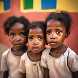 Cabo Verdean children with sad faces looking up