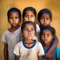 Cabo Verdean children with sad faces looking up