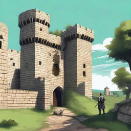 A highly realistic illustration of a medieval castle with guards stationed on the castle walls and towers