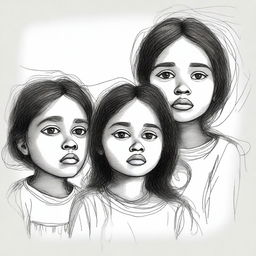 Cabo Verdean children with sad faces looking upwards in a childlike art style