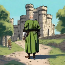 A highly realistic illustration of a medieval castle standing tall in the background with its grand towers and fortified walls