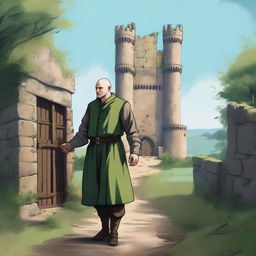 A highly realistic illustration of a medieval castle standing tall in the background with its grand towers and fortified walls