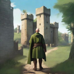 A highly realistic illustration of a medieval castle standing tall in the background with its grand towers and fortified walls