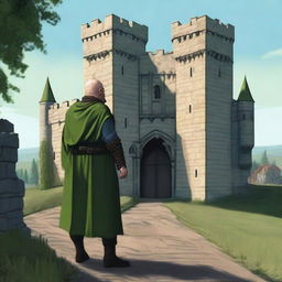 A highly realistic illustration of a medieval castle standing tall in the background with its grand towers and fortified walls