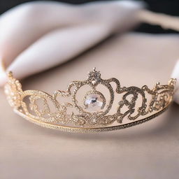 A beautiful tiara adorned with sparkling diamonds and intricate designs, fit for a princess