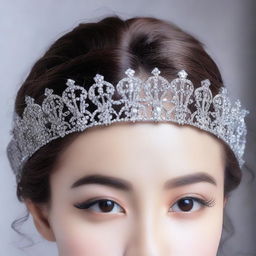 A beautiful tiara adorned with sparkling diamonds and intricate designs, fit for a princess