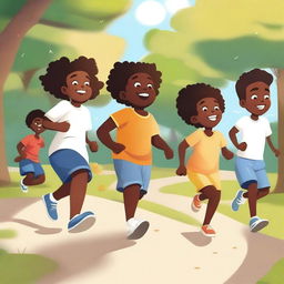 A joyful scene of Black children playing together in a park