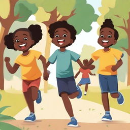 A joyful scene of Black children playing together in a park