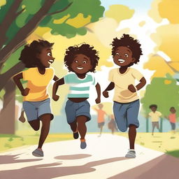 A joyful scene of Black children playing together in a park