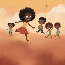 A book cover illustration featuring Black children playing barefoot on rough earth