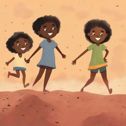 A book cover illustration featuring Black children playing barefoot on rough earth