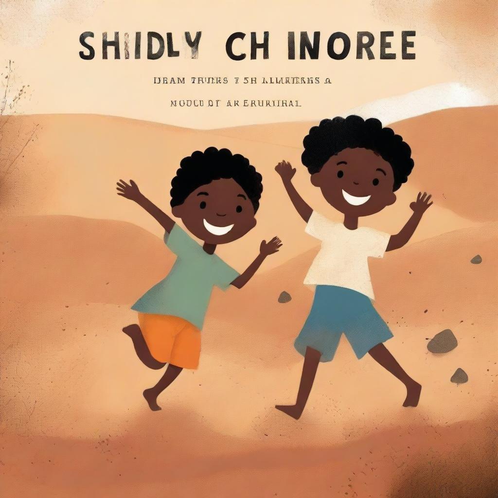 A book cover illustration featuring Black children playing barefoot on rough earth