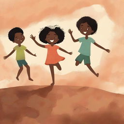 A book cover illustration featuring Black children playing barefoot on rough earth