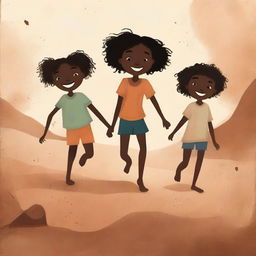 A book cover illustration featuring Black children playing barefoot on rough earth