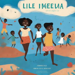 A book cover illustration featuring Black children playing barefoot on rough earth under a blue sky