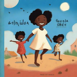 A book cover illustration featuring Black children playing barefoot on rough earth under a blue sky