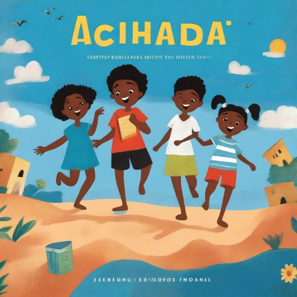 A book cover illustration featuring Black children playing barefoot on rough earth under a blue sky