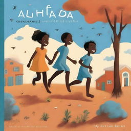 A book cover illustration featuring Black children playing barefoot on rough earth under a blue sky