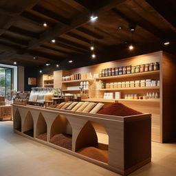 A 7m long, 3m wide shop designed for selling coffee and spices.