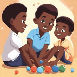 An illustration of Black boys playing with marbles in a childlike style