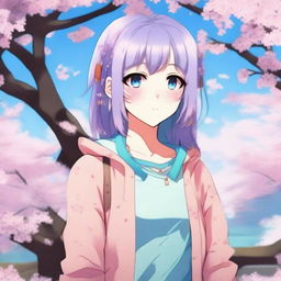 An anime girl with brown eyes and blue hair, featuring a detailed and vibrant art style