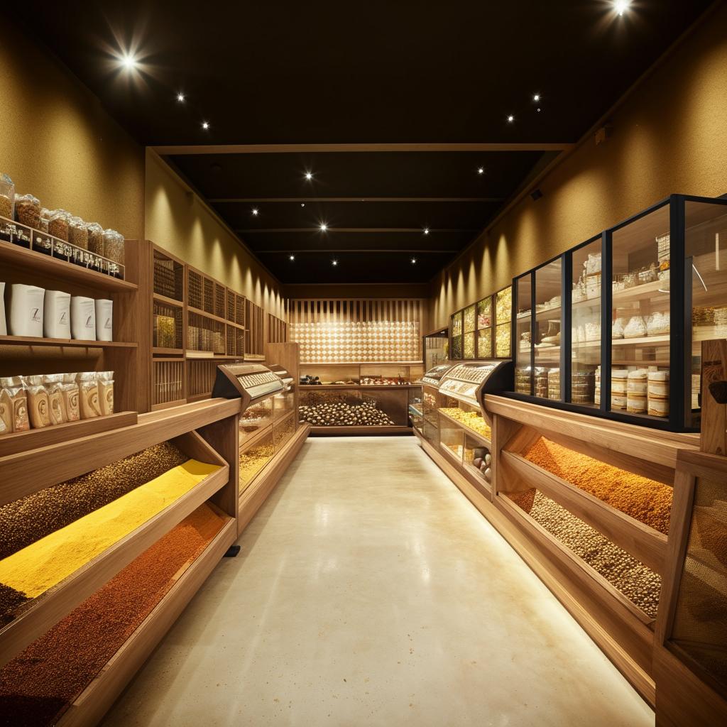 A 7m long, 3m wide shop designed for selling coffee and spices.