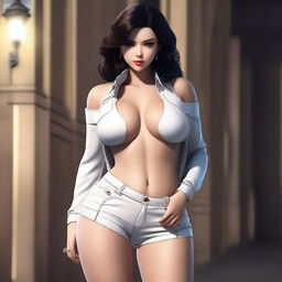 A sexy and alluring character posing confidently, with a sultry expression and stylish clothing