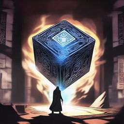 An anime scene featuring the 'Devil Cube', a mysterious and powerful artifact