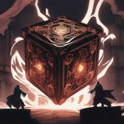 An anime scene featuring the 'Devil Cube', a mysterious and powerful artifact