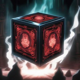 An anime scene featuring the 'Devil Cube', a mysterious and powerful artifact