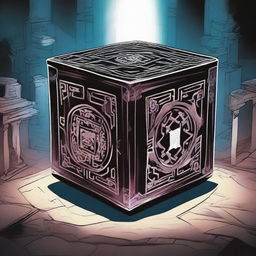 A manga-style scene featuring the 'Devil Cube', a powerful and enigmatic artifact