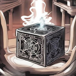 A manga-style scene featuring the 'Devil Cube', a powerful and enigmatic artifact