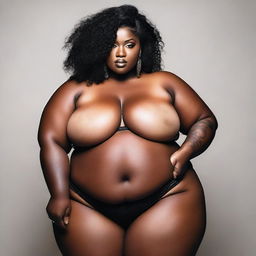 A sexy plus-size lady with dark skin, emphasizing her confidence and beauty