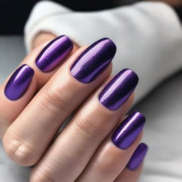 A beautiful manicure featuring purple nail polish with sparkles