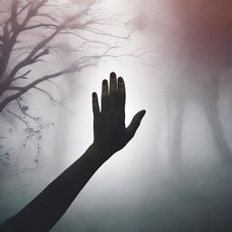 A book cover image featuring a woman's hand reaching out, trying to find her way in a dense fog