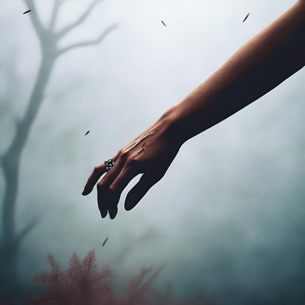 A book cover image featuring a woman's hand reaching out, trying to find her way in a dense fog