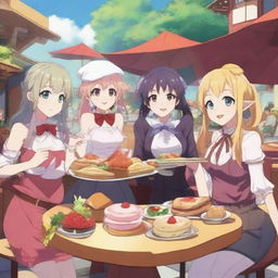 A vibrant anime poster featuring a slice of life adventurer party in another world