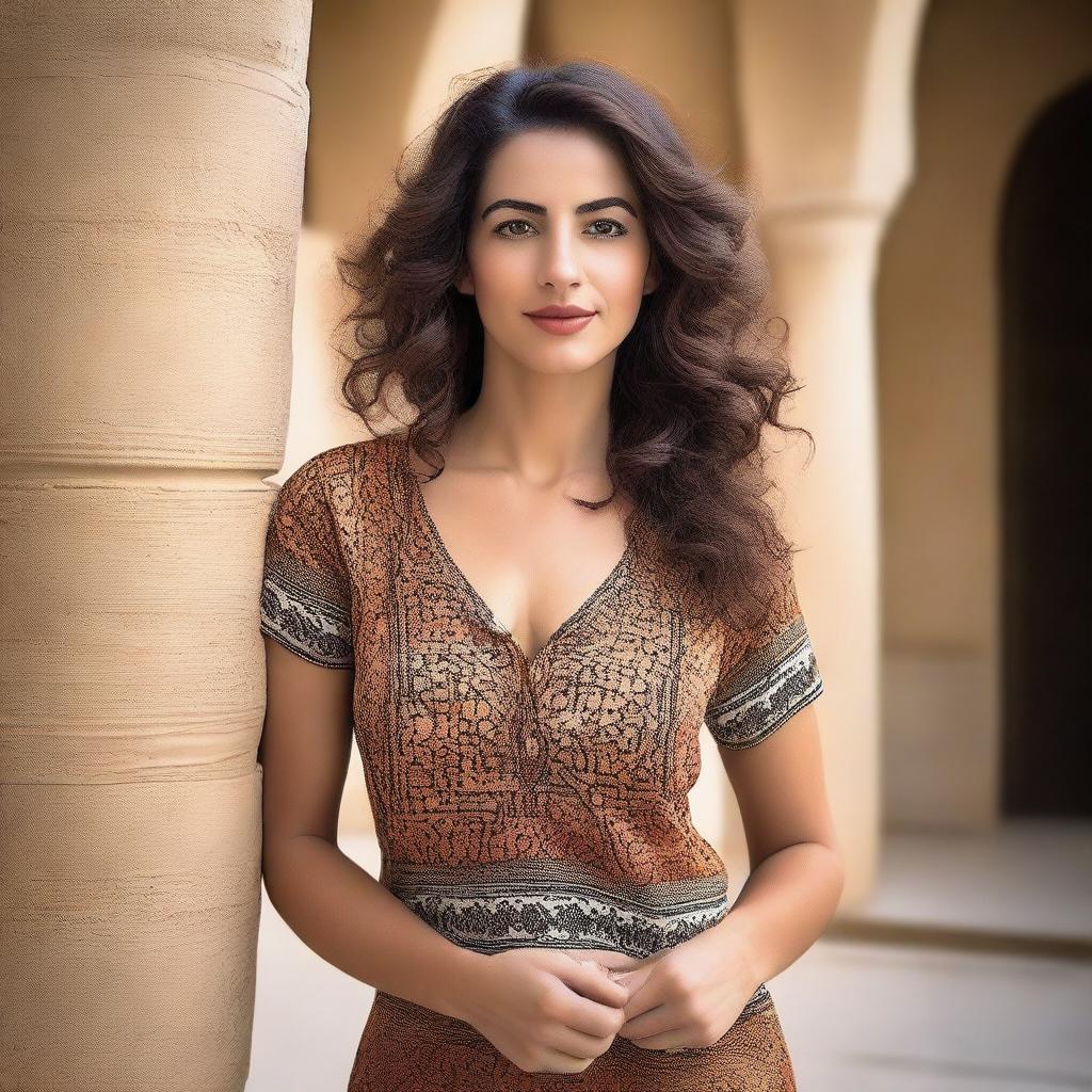 A beautiful Israeli woman with a confident and alluring expression