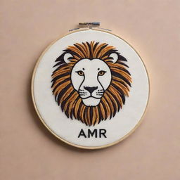 Craft a minimalist, embroidery-style personal logo for 'Amir'. Include elements of veterinary medicine, the Gemini zodiac sign, and a lion while keeping the design simple yet meaningful.