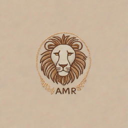 Craft a minimalist, embroidery-style personal logo for 'Amir'. Include elements of veterinary medicine, the Gemini zodiac sign, and a lion while keeping the design simple yet meaningful.