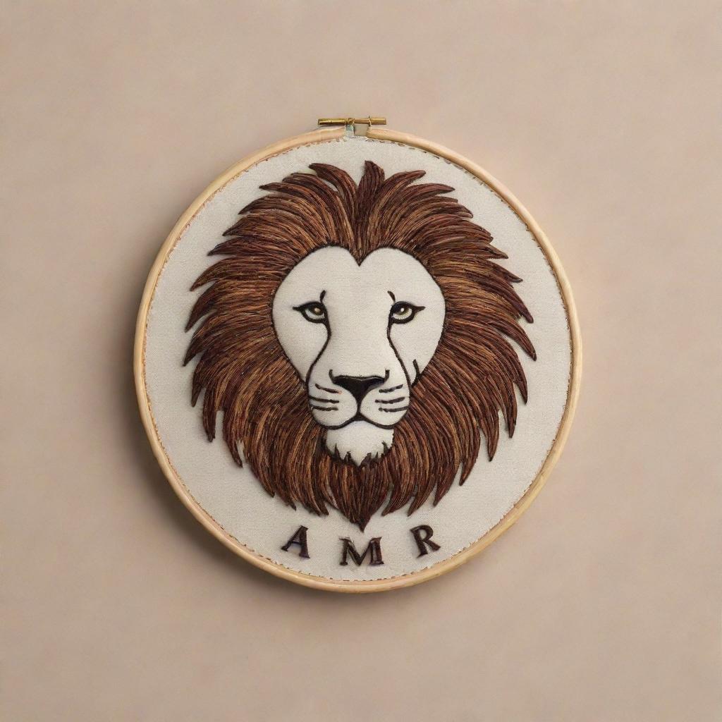 Design an ultra-minimalist, embroidery-inspired personal logo for 'Amir', blending elements of veterinary medicine, the Gemini zodiac sign, and a lion, ensuring simplicity that maintains the essence of the design.