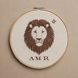 Design an ultra-minimalist, embroidery-inspired personal logo for 'Amir', blending elements of veterinary medicine, the Gemini zodiac sign, and a lion, ensuring simplicity that maintains the essence of the design.