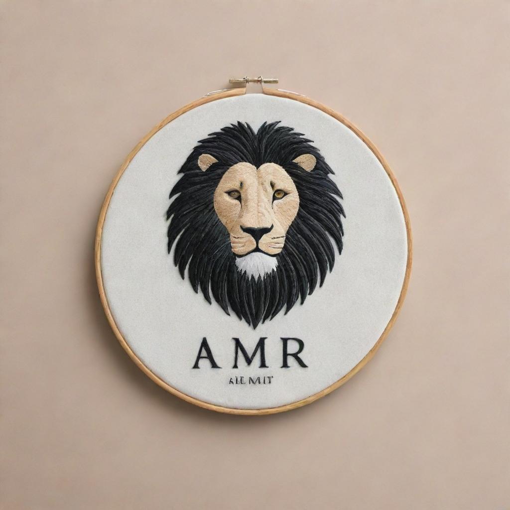 Design an ultra-minimalist, embroidery-inspired personal logo for 'Amir', blending elements of veterinary medicine, the Gemini zodiac sign, and a lion, ensuring simplicity that maintains the essence of the design.