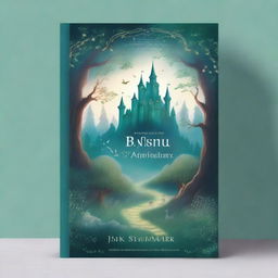 A captivating book cover featuring an enchanted forest with mystical creatures, a winding path leading to a distant castle, and a magical aura surrounding the scene