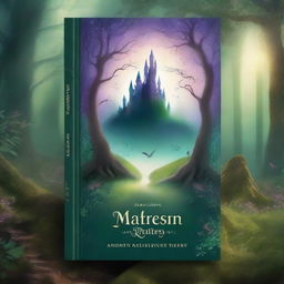 A captivating book cover featuring an enchanted forest with mystical creatures, a winding path leading to a distant castle, and a magical aura surrounding the scene