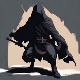 An oil paint style image of a shadow assassin in a crouched position