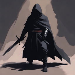 An oil paint style image of a shadow assassin in a crouched position