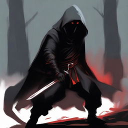 An oil paint style image of a shadow assassin in a crouched position