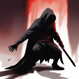 An oil paint style image of a shadow assassin in a crouched position