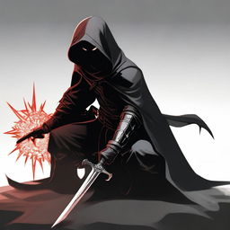 A realistic color image of a shadow assassin in a crouched position